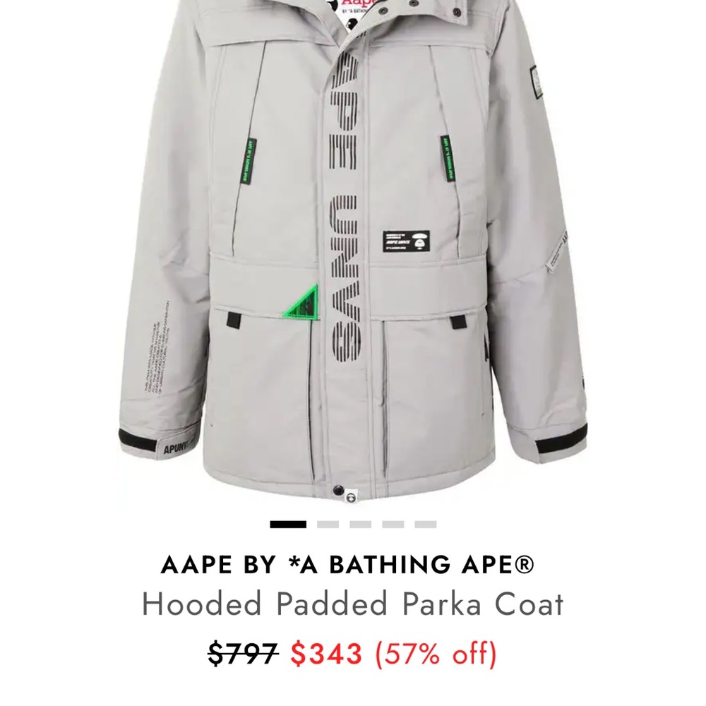 AAPE by A Bathing Ape Gray Hooded Padded Parka Coat